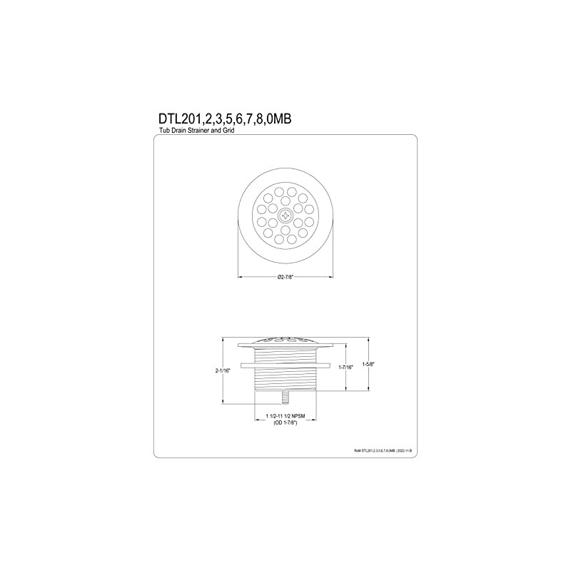 Kingston Brass DTL201 Bath Tub Drain Strainer and Grid, Polished