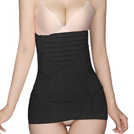 3-in-1 Abdominal Belt After Birth, Recovery Belt M L XL with Pelvic Belt, Breathable, Belly Band Belly Belt Women, Bandage After Pregnancy, Abdominal Support Belt Women, Black Beige (Black, XL)