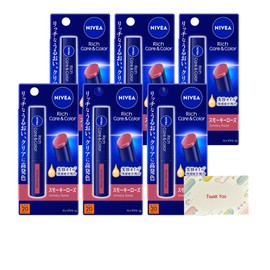 Kao Nivea Rich Care & Color Lip, Smoky Rose, 0.08 oz (2 g), Set of 6 + Kunutonn Original Logo e Bonus