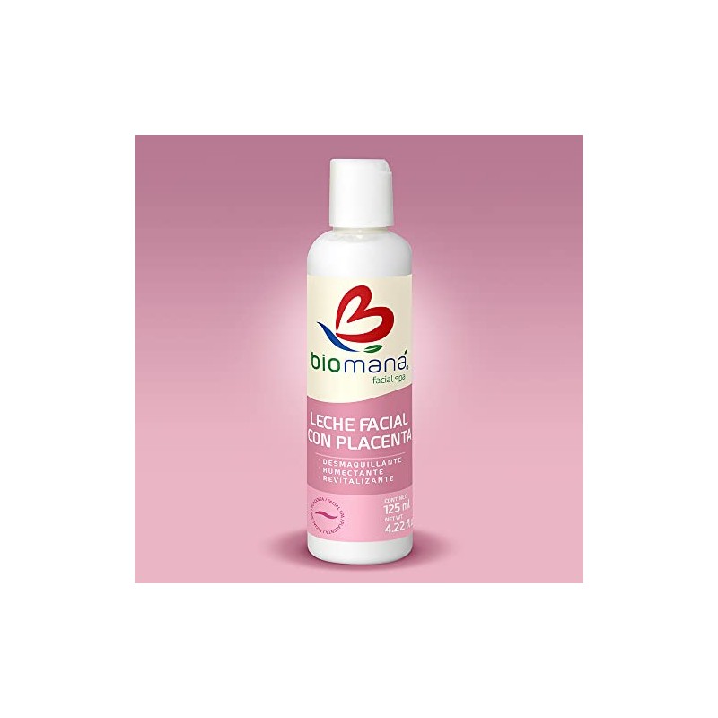 Biomaná Leche Facial con Placenta, Humectante y Desmaquillante, 125 ml.
