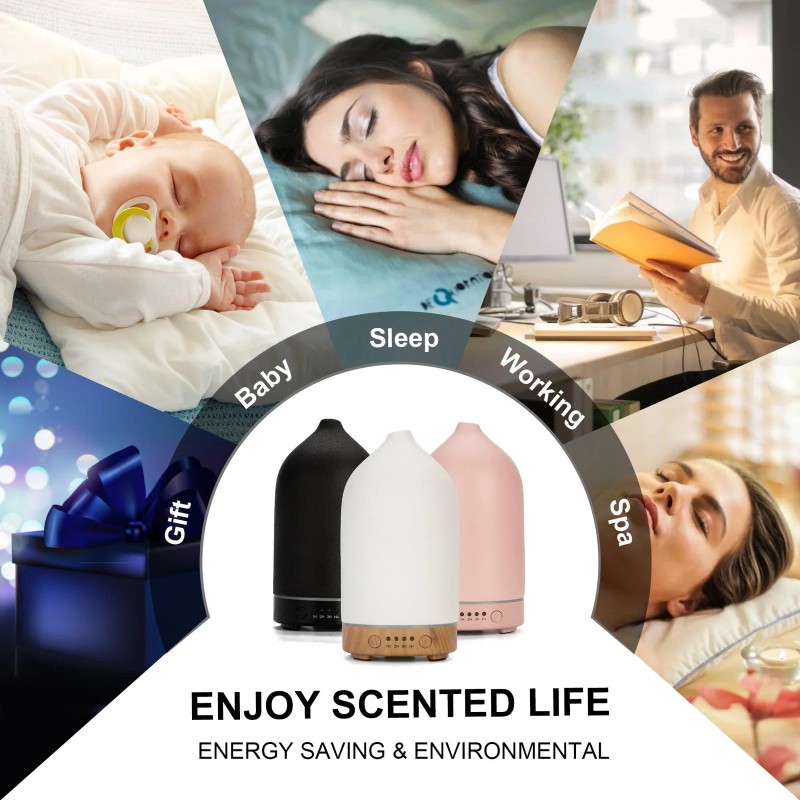 YOUNENGJING Ceramic Ultrasonic Oil Diffuser Wood Grain Black 100ML USB