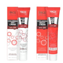 Face Facts Day and Night Cream Set, Collagen and Q10, Smoothing and Anti-Ageing, 50ml Each