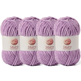 4 Pack Chunky Chenille Yarn for Crocheting, Baby Yarn for Crocheting Soft Blanket, 349.9 yds /14.1 oz Crochet Yarn, Bulky 5 Amigurumi Yarns, Fluffy Velvet Yarns for Knitting Crafts (4 Light Purple)