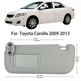 Pair of Left and Right Sun Visor with Holders for Toyota Corolla 2009 2010 2011 2012 2013 Interior Sunshade Replacement W/Makeup Mirror (Gray)