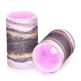 BOENLE Flickering Flameless Candles, Black White Marble Gold Veins LED Candles with Remote Timer, Set of 2 Battery Operated Candle for Valentine Wedding Birthday