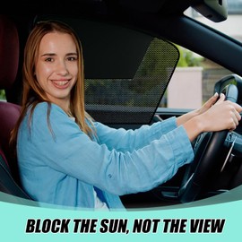Car Window Shades, 2 Pack Magnetic Half Blackout & Half See-Through Front Car Sun Shade, Upgraded Window Shade Block Heat UV Rays Glare for Driver Passenger