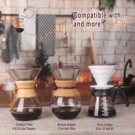 Compatible for Hario V60 & Chemex Pour Over Coffee Filters -MISETTO Reusable Stainless Steel - Best Coffee Maker and Bar Accessories