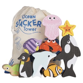 Le Toy Van - Ocean Petilou Stacker & Bag Educational Balancing Activity Toy | Suitable For Age 18+ Months