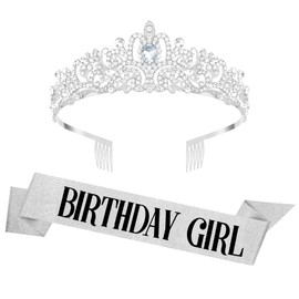 Birthday Sash, Birthday Crowns for Women, Birthday Sash for Women, Birthday Girl Sash, Birthday Tiara for Women, Birthday Headband, Birthday Sash and Crown, Birthday Accessories, Silver Birthday Sash