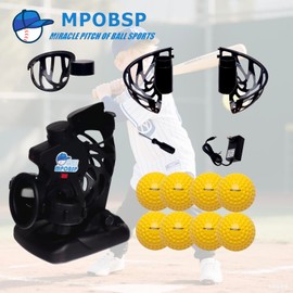 MPOBSP Upgraded Electronic Baseball Pitching Machine for Youth - Adjustable Angles & Speeds,AC Powered & Battery Powered， 8 Practice Balls Included - Ideal for Beginner Batting & Fielding Training