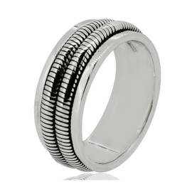Treasure Bay 8MM Silver Band Spinner Rings for Men - Sterling Silver Spinning Ring Rope Gift for Men (R)