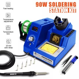 TOAUTO Digital Soldering Iron Station Kit SMD Rework Welder Kit Variable Temperature US - 90W Blue Soldering Iron Station
