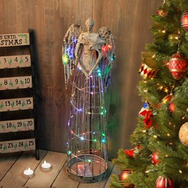 Antique Metal Angel Garden Statue Yard Decor Indoor Outdoor Statue Decorations with LED String Lights 19ft/6m Christmas Yard Decor