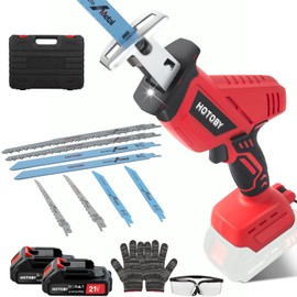 Reciprocating Saw, Cordless, Electric Reciprocating Saw with 2 Batteries, Includeds 8 Blades Kit, Tool-free Blade Change, Variable Speed, Multi-Purpose, For DIY Wood Metal PVC Cutting (Red)