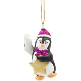 Suki Christmas Penguin (Girl) Pink Glittered Christmas Tree Decoration - Customise with a NAME