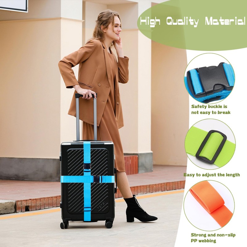 FIVEAN 4 Pack Adjustable Luggage Straps, Blue, 46"-78" / 100-188cm