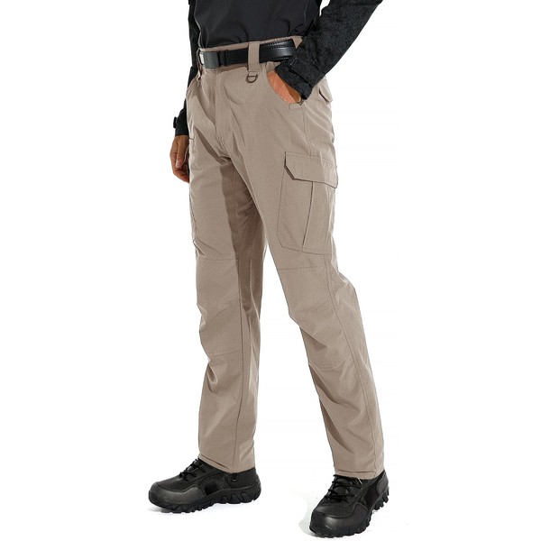 Men's Lightweight Ripstop Stretch Tactical Pants, Water Resistant Work Cargo