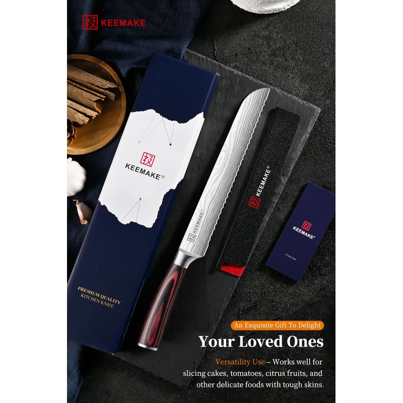 KEEMAKE Serrated Bread Knife 8-inch Ultra Sharp High Carbon Stainless