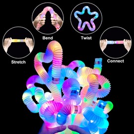 ALEENFOON Pack of 12 LED Pop Tubes Toys for Children, LED Sensory Fidget Toy, LED Pop Glow Sticks, Birthday Party Decoration Set, LED Glow Sticks Bracelets Party Decoration (A)