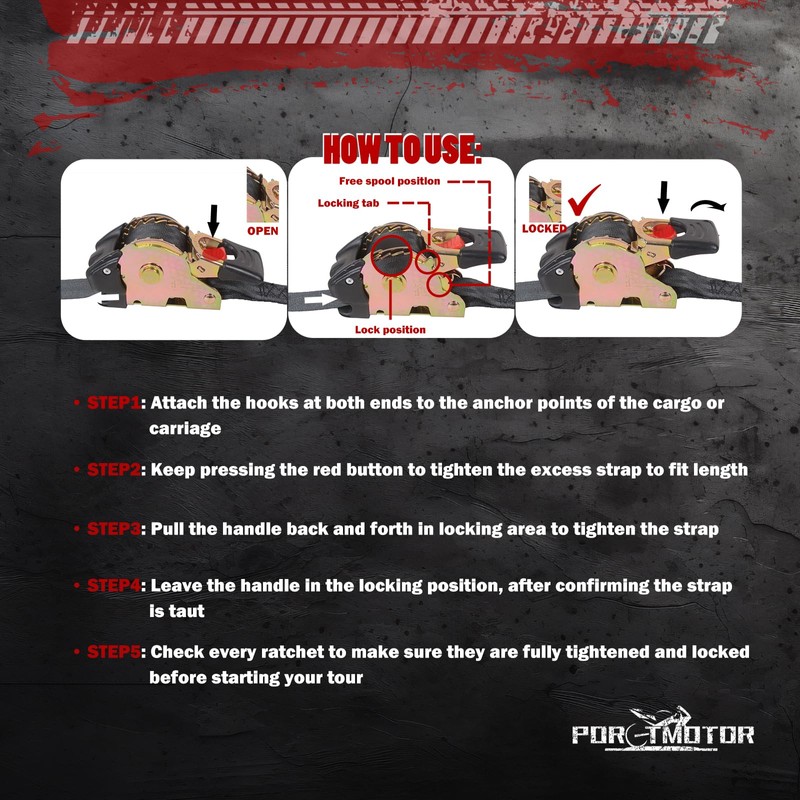 Porotmotor 2 Pack Bolt-On Retractable Ratchet Straps (2" x9'), 3000LBS