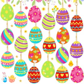 20 Llaveros de Pintura de Diamante de Pascua Kit de Pintura de Diamantes 5D DIY Kits de Arte de Diamantes Colgantes de Huevos de Pascua Adornos Lindos de Pascua con Arte de Diamantes (Huevos)