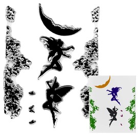Hying Fairy Moon Background Clear Stamps for Card Making, Butterfly Wings Stamp Leaves Princess Rubber Stamps Seal for DIY Scrapbooking Photo Album Decorations