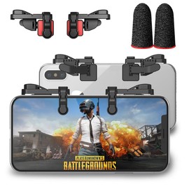 Mobile Game Trigger  Gaming Controller Compatible with PUBGG/Fortnitee/Call of Duty Z108 Aim & Fire Triggers for and Android Phone 1 Pair 2 Finger Sleeves - Color: 2 Pair with 2 pcs Red Finger Sleeves