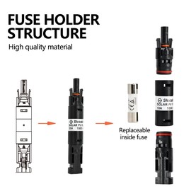 Slocable 10A Solar in-line Fuse Holder Connector, IP68 1000V Male and Female Connector, for Solar Photovoltaic System (with 10X38mm Fuse)