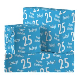 Hunts England - 2 Sheets Of 25th Birthday Blue Fun Wrapping Paper For Men - Includes 2 Gift Tags - Age 25 Male Folded Gift Wrap - Urban Colour Collection - Age Twenty Five Gift Wrap For Him