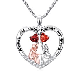 Zoeniya Sister January July Birthstone Necklace Garnet Ruby Necklace Always My Sister Forever My Friend Jewelry Christmas Birthday Gifts for Women Girlfriend Friend