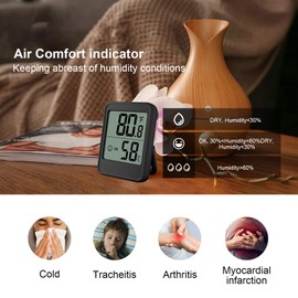 TEMNIO 2 PCS Digital Hygrometer Indoor Thermometer Hygrometer Room Thermometer and Humidity Gauge with Temperature Monitor for Home, Baby Room, Office, Greenhouse, Wall Mount, Black