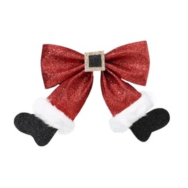 Glitter Christmas Bows for Girls Women Large Red Bow for Clip Cute Hairpin Holiday Hair Accessories for Xmas Gifts Costume Festive Party (Santa Socks Style)