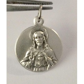 I G J Medal of the Sacred Heart of Jesus and Mary - The Two Sacred Hearts in a Medal, Silver Plated Brass