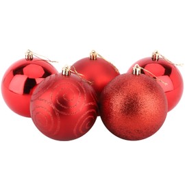 Christmas Concepts® Pack of 5-100mm (4") Large Baubles - Shiny, Matte & Glitter Design - Christmas Decorations (Red)