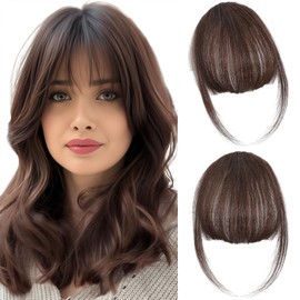 Cesomeey Clip in Bangs 100% Real Human Hair, Wispy Bangs Hair Clip, Hair Bangs Clip in Human Hair, Fake Bangs Fringe with Temples Hairpieces, Clip on Bangs for Women Daily (Medium Brown, Wispy Bangs)