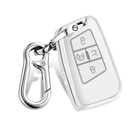 QBUC for Volkswagen Key Fob Cover, TPU Protection Key Case 5 Buttons Compatible with VW Tiguan Atlas Jetta Passat Golf Alltrack Arteon Accessories Smart Key (White)