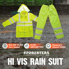 FORESTER Class 3 Hi-Vis Rain Suit - Waterproof Rain Jacket & Pants | Heavy Duty Rain Gear for Men and Women | Lightweight, Reflective Material | XX-Large