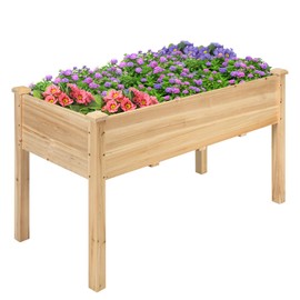 ORALNER Wooden Raised Garden Bed with Legs, 49.5 x 23.5 x 30In Outdoor Standing Planting Bed w/Bottom, Drainage Hole for Herb Flower Vegetable, Elevated Wood Planter Box for Patio/Balcony/Backyard