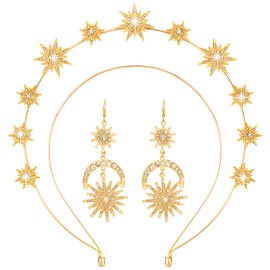 Celestial Sun Star Moon Headband & Earrings Set for Women