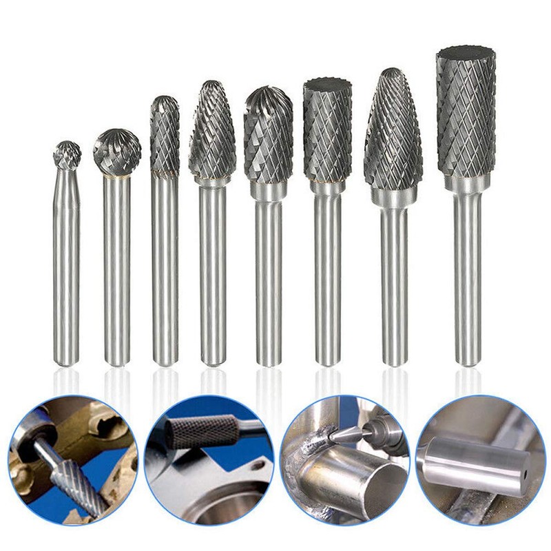 8pcs Carbide Rotary Burr Set, Double Cut 1/4''(6.35mm) Shank Solid