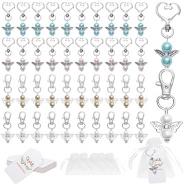 MECOS Juego de 40 Llaveros de Ángel para Alas 40 Bolsa de Regalo de Organza 40 Etiqueta de Agradecimiento Bolsa de Caramelo y Regalo Recuerdo para Bautizos Regalo para Cumpleaños Fiesta, Bautismo