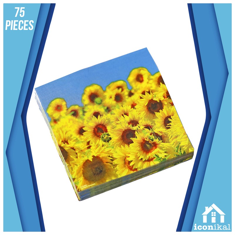 Iconikal 75-Count Disposable Paper Party Napkins Sunflower Fields 6.5x6.5-Inch 2-Ply