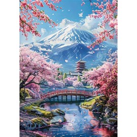 HEIBAGO Landscape Diamond Painting, 5D Diamond Art Kits Cherry Blossom, Diamond Painting Kits for Adults River Crystal Rhinestone Embroidery Diamond Art Kits for Home Wall Decor 30x40cm