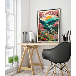 Mount Yoshino Valley Anime Woodblock Poster Modern Ukiyo-E, Japanese Cartoon Illustration Print, Archival Matte, A5 (Print Only) - 21x14.8cm