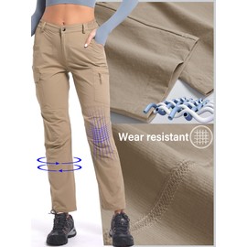 Women's Cargo Lightweight Hiking Pants Casual High Waisted Athletic Outdoor Travel Trousers with Pockets Khaki L