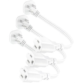 Flat Plug 1 Ft Short Extension Cord 3-Pack White 16AWG 13A 1625W