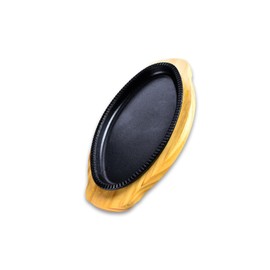 WJTZLBNSUY Cast Iron Steak Plate and Bamboo Tray,Barbecue tray,Baking pan,Kitchen cast iron dish (Egg shape, 27cm*16cm)