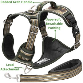 TUFFDOG Easy-Fit Dog Harness Medium - Fast Release Neck Clip, Premium Padded Reflective No Pull Harness with Control Handle, Adjustable Step-in Dog Vest Plus Free Matching Lead (M, Jungle Camo)