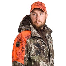 Pinewood 2-Colour Camouflage Cap for Driven Hunting in Signal Oragne Strata Camou with Break Tab, orange
