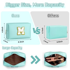 TOPEAST Preppy Bag, Monogrammed Makeup Bags with Zipper, Cute Makeup Pouch, Initial Birthday Gifts Bag for Daughter Friends Sister, Preppy Things For Girls (Blue H)